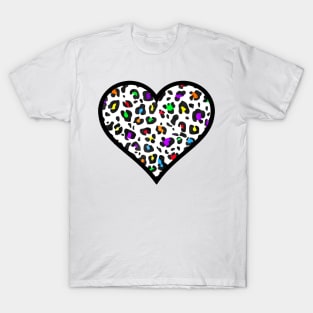 Rainbow Leopard Print Heart T-Shirt